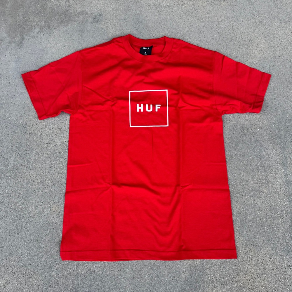 HUF Box Logo T-Shirt Mens Medium Red Short Sleeve Cotton Tee